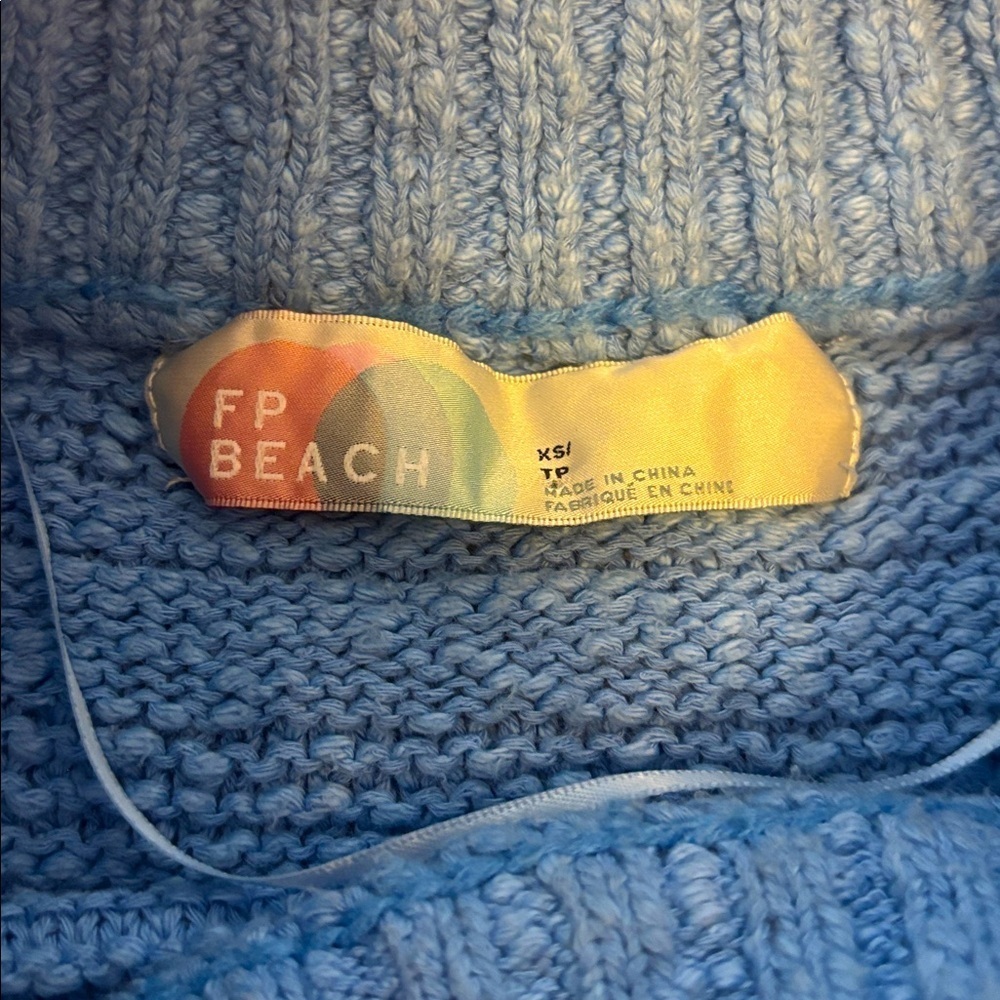 Free People Beach Malibu Boo Sweater in Calendula Sky Blue Size Extra Small - Picture 3 of 7
